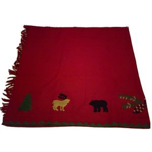 Vtg Chandler 4 Corners Laura Megroz Blanket Throw Twin Bear Moose Red Tree Pine